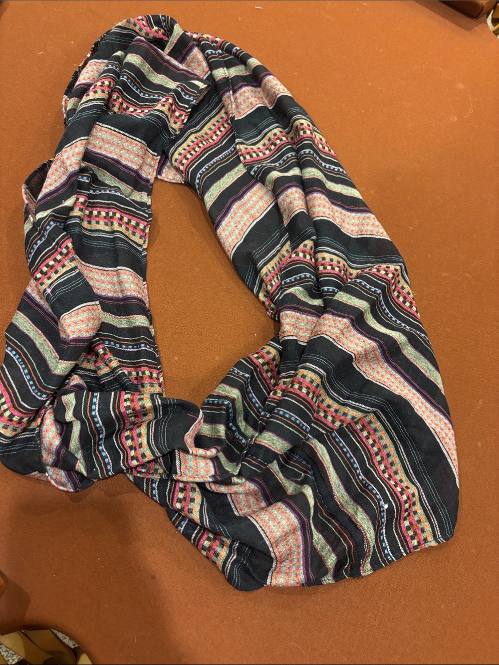 Women's Black Multi-Stripe Infinity Scarf - Versatile Layering Wrap